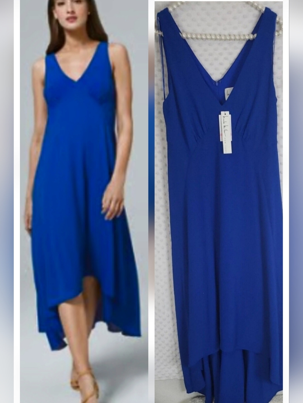 NWT Nicole Miller V-Neck High-Low Midi Dress - Royal Blue Size 10